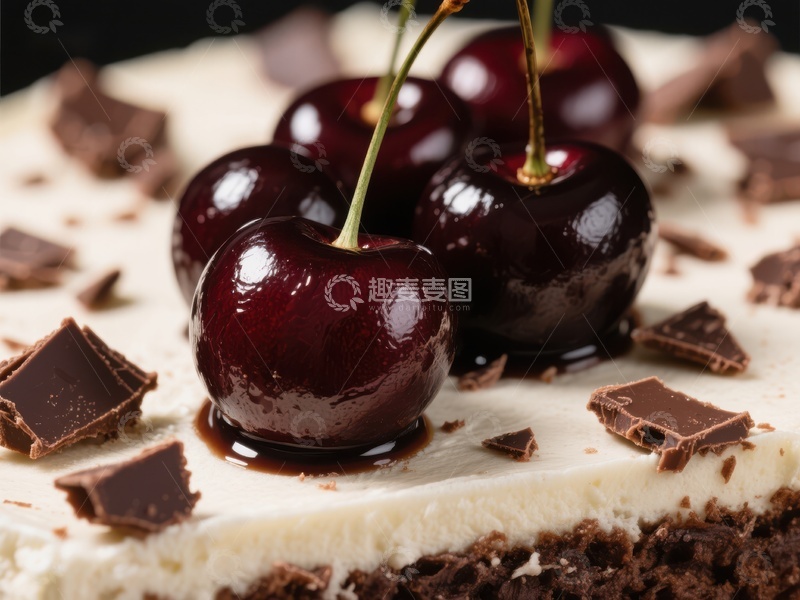 高清大图下载【趣麦麦图】樱桃巧克力蛋糕特写