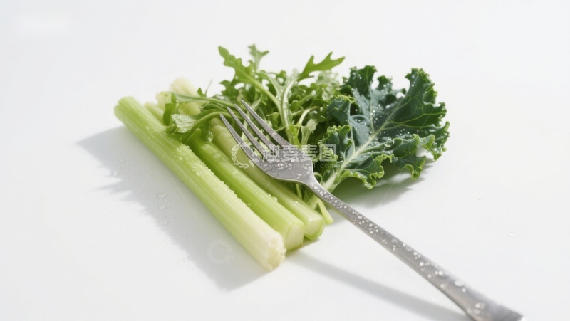 高清大图下载【趣麦麦图】芹菜与羽衣甘蓝配叉子