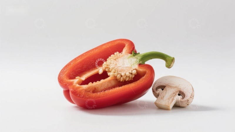 高清大图下载【趣麦麦图】红椒与蘑菇静物特写