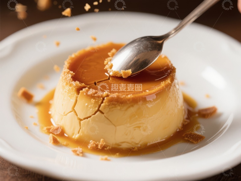 高清大图下载【趣麦麦图】勺子轻舀焦糖布丁