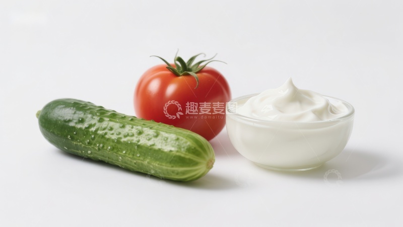 高清大图下载【趣麦麦图】黄瓜番茄酸奶食材展示