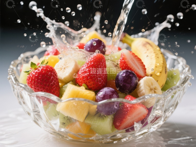 高清大图下载【趣麦麦图】水果沙拉碗中水花四溅