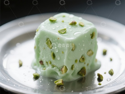 绿色甜品方块，点缀开心果