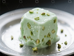 绿色甜品方块，点缀开心果
