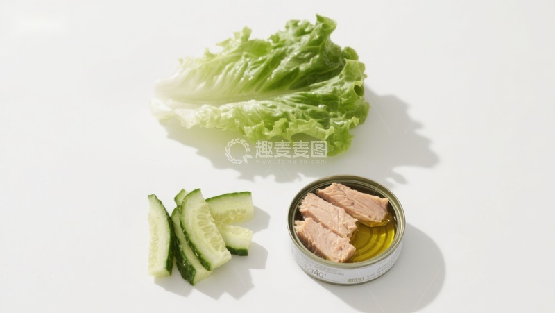 高清大图下载【趣麦麦图】罐头金枪鱼配生菜黄瓜