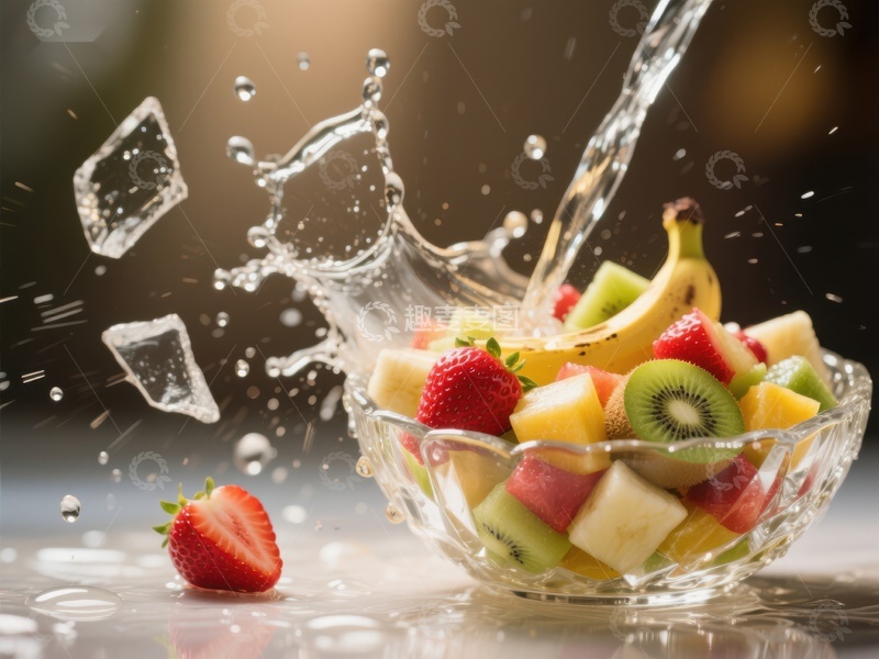 高清大图下载【趣麦麦图】水果沙拉与水花飞溅的瞬间
