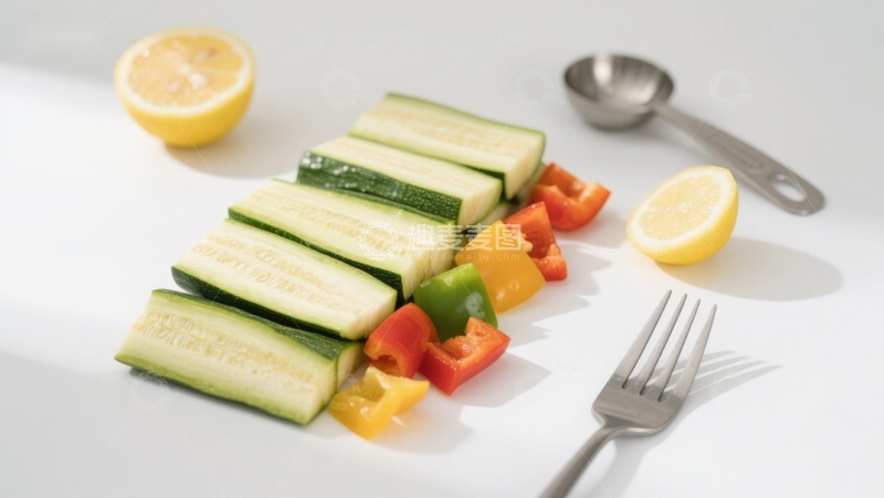 高清大图下载【趣麦麦图】切好的蔬菜与柠檬摆盘