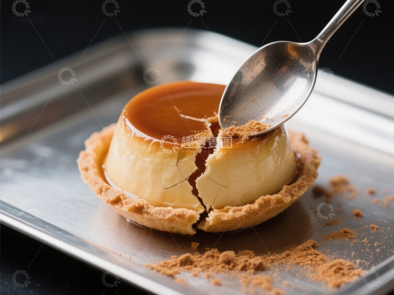 高清大图下载【趣麦麦图】勺子轻敲焦糖布丁，甜蜜瞬间