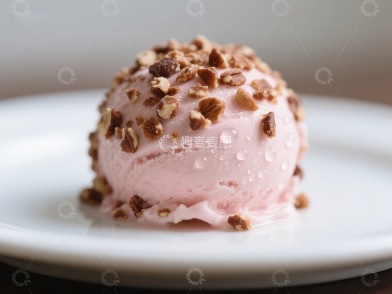 高清大图下载【趣麦麦图】草莓冰淇淋球配碎坚果