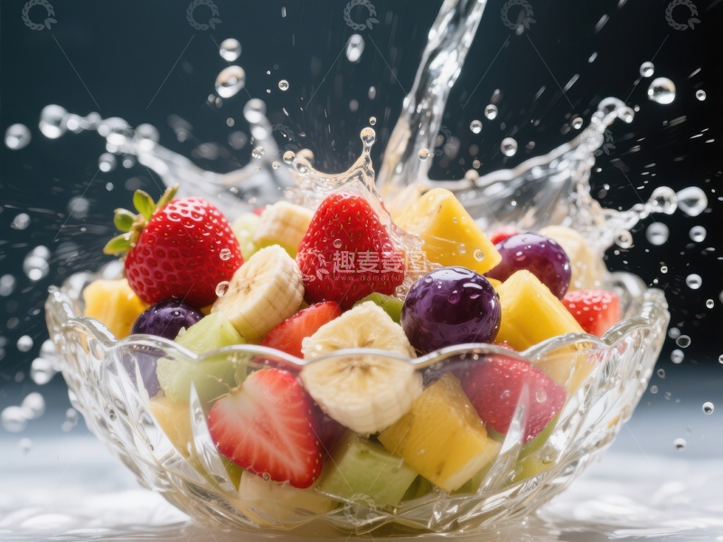 高清大图下载【趣麦麦图】水果沙拉与水花飞溅的瞬间