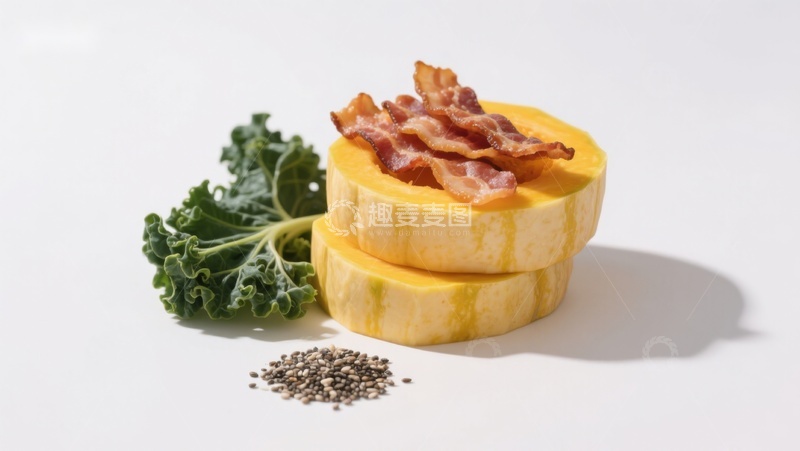 高清大图下载【趣麦麦图】南瓜片配培根与羽衣甘蓝