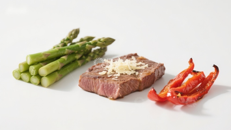 高清大图下载【趣麦麦图】牛排配芦笋与红椒