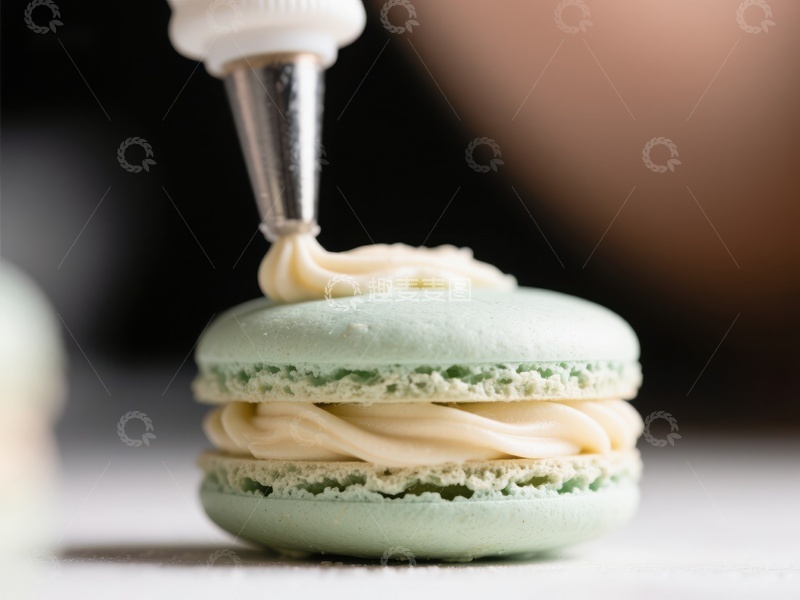 高清大图下载【趣麦麦图】奶油挤入马卡龙的特写