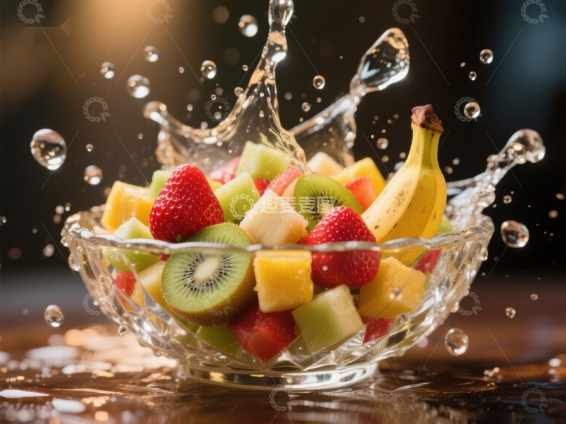 高清大图下载【趣麦麦图】水果沙拉与水花飞溅的瞬间