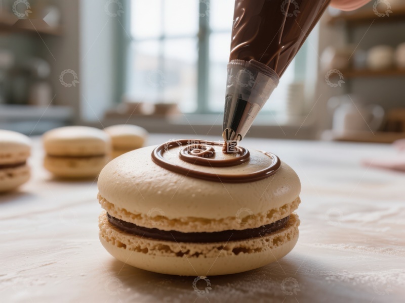 高清大图下载【趣麦麦图】巧克力酱点缀的马卡龙制作