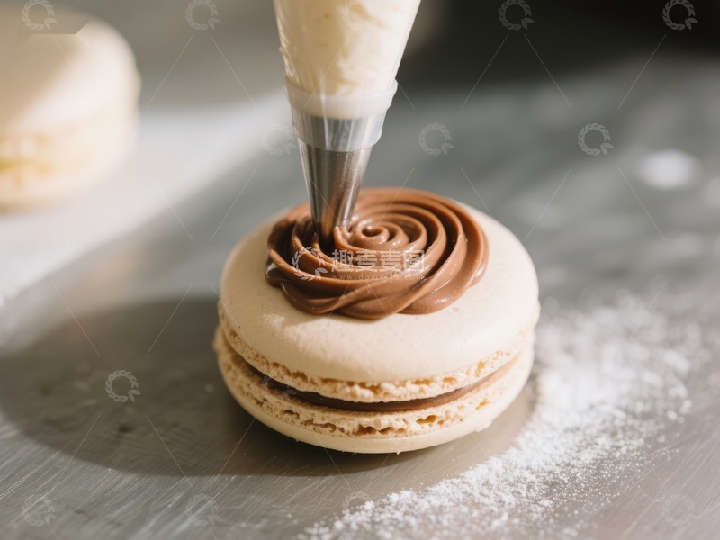 高清大图下载【趣麦麦图】奶油挤入马卡龙的特写