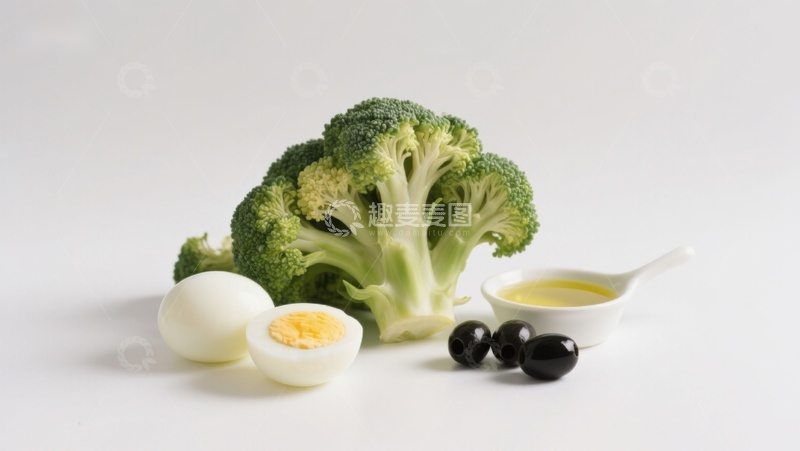 高清大图下载【趣麦麦图】西兰花鸡蛋橄榄油摆拍