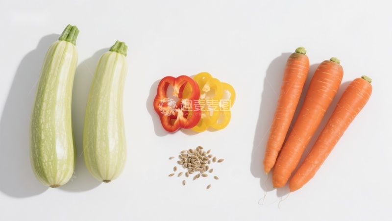 高清大图下载【趣麦麦图】新鲜蔬菜与种子静物展示