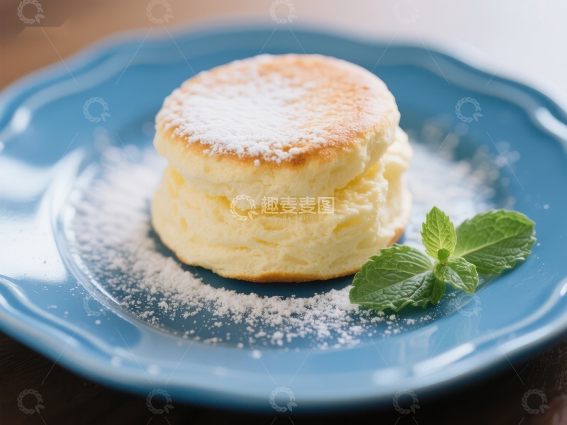 高清大图下载【趣麦麦图】松软芝士蛋糕配薄荷叶