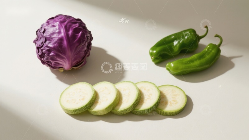 高清大图下载【趣麦麦图】紫甘蓝青椒与切片西葫芦