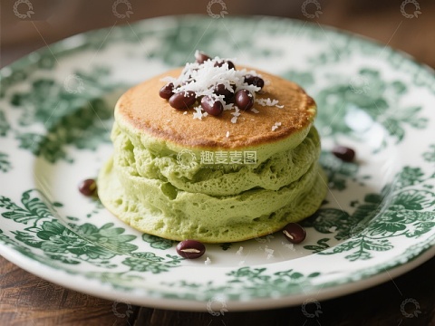 抹茶红豆松饼，点缀椰蓉