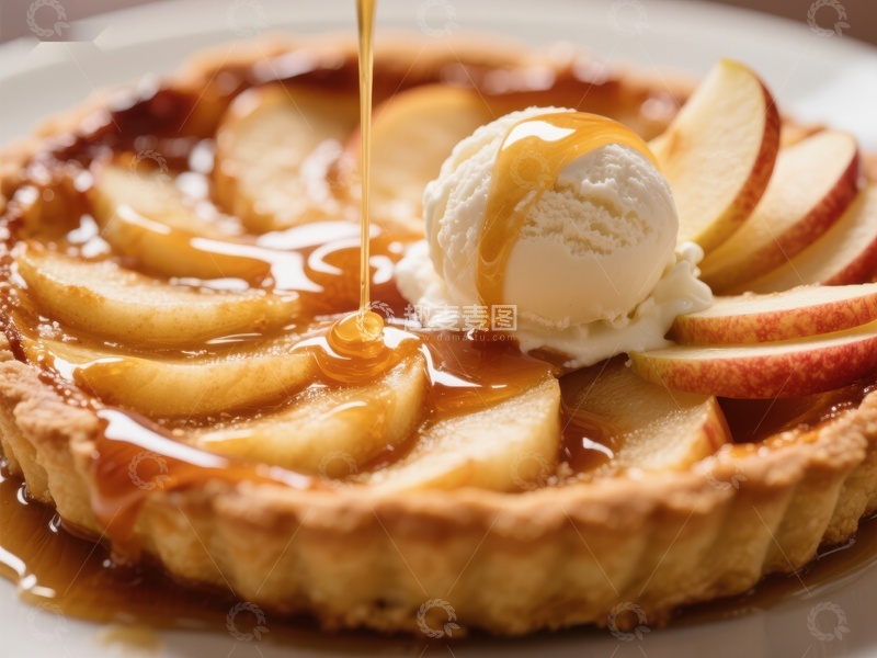 高清大图下载【趣麦麦图】焦糖苹果挞配冰淇淋