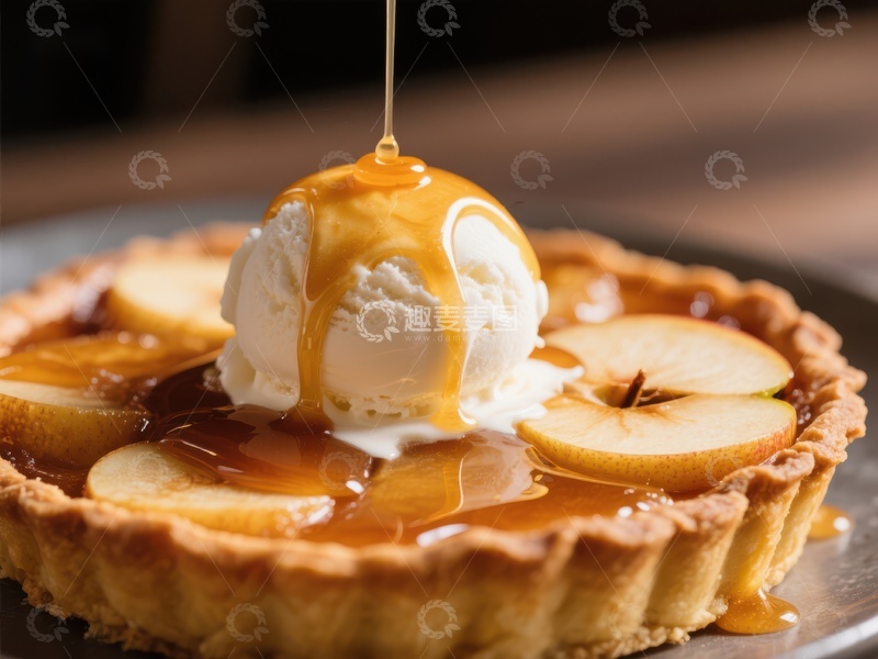 高清大图下载【趣麦麦图】焦糖苹果挞配冰淇淋