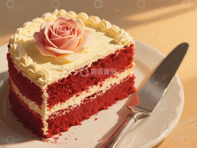 高清大图下载【趣麦麦图】红丝绒蛋糕配奶油玫瑰