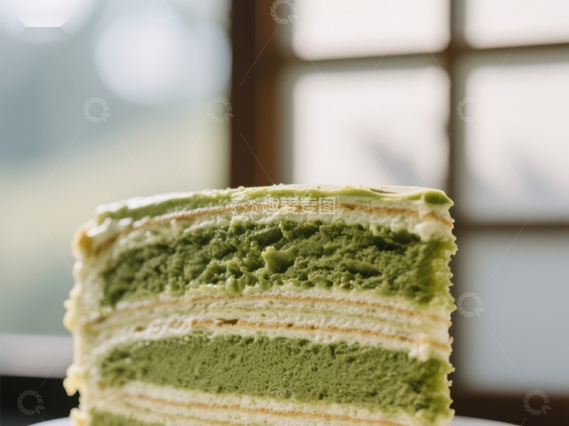 高清大图下载【趣麦麦图】抹茶奶油蛋糕切片