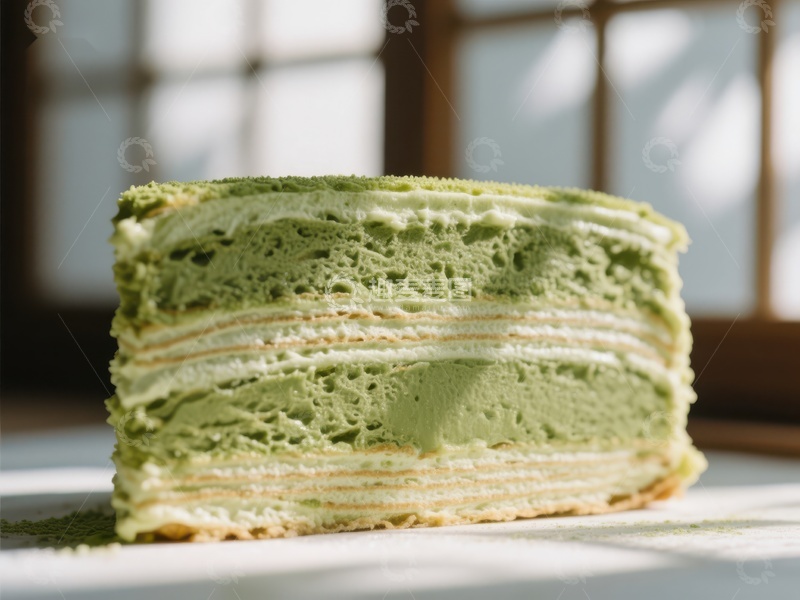 高清大图下载【趣麦麦图】抹茶千层蛋糕切片