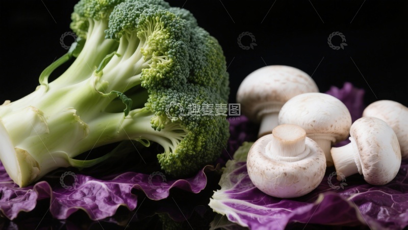 高清大图下载【趣麦麦图】西兰花与蘑菇静物摆拍