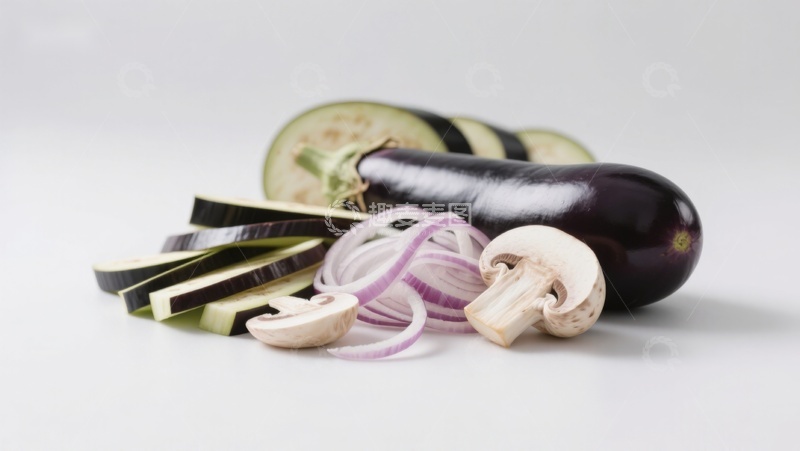 高清大图下载【趣麦麦图】切好的茄子洋葱和蘑菇