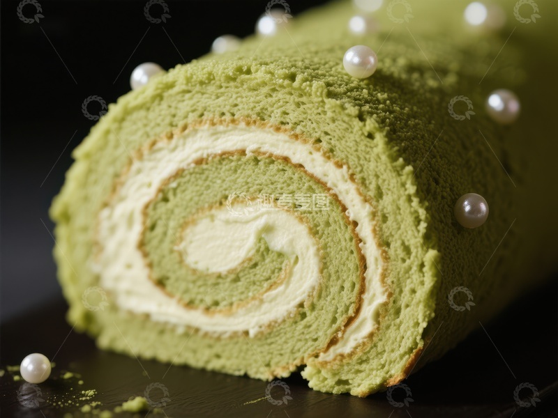 高清大图下载【趣麦麦图】抹茶奶油蛋糕卷