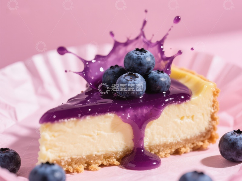 高清大图下载【趣麦麦图】蓝莓芝士蛋糕与紫色酱汁飞溅