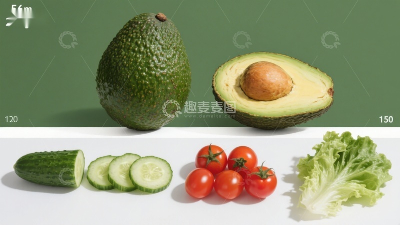 高清大图下载【趣麦麦图】新鲜蔬菜与牛油果静物展示