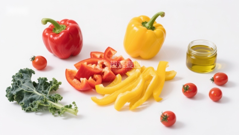 高清大图下载【趣麦麦图】新鲜蔬菜与橄榄油摆拍