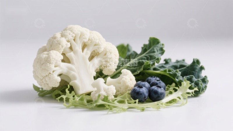 高清大图下载【趣麦麦图】花椰菜蓝莓与绿叶蔬菜组合