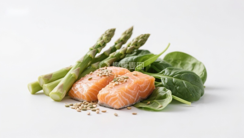 高清大图下载【趣麦麦图】三文鱼配芦笋与菠菜