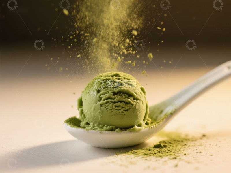 高清大图下载【趣麦麦图】抹茶冰淇淋球与粉末