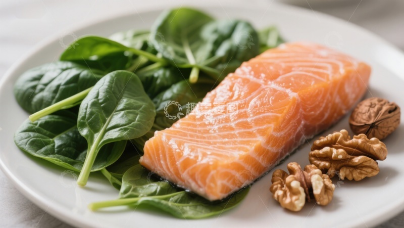高清大图下载【趣麦麦图】三文鱼配菠菜核桃