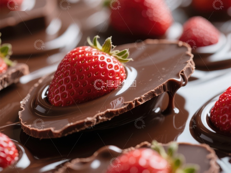 高清大图下载【趣麦麦图】巧克力覆盖草莓特写