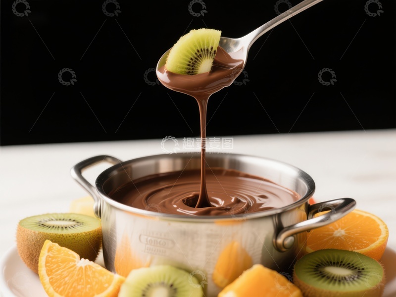高清大图下载【趣麦麦图】巧克力酱淋在奇异果上