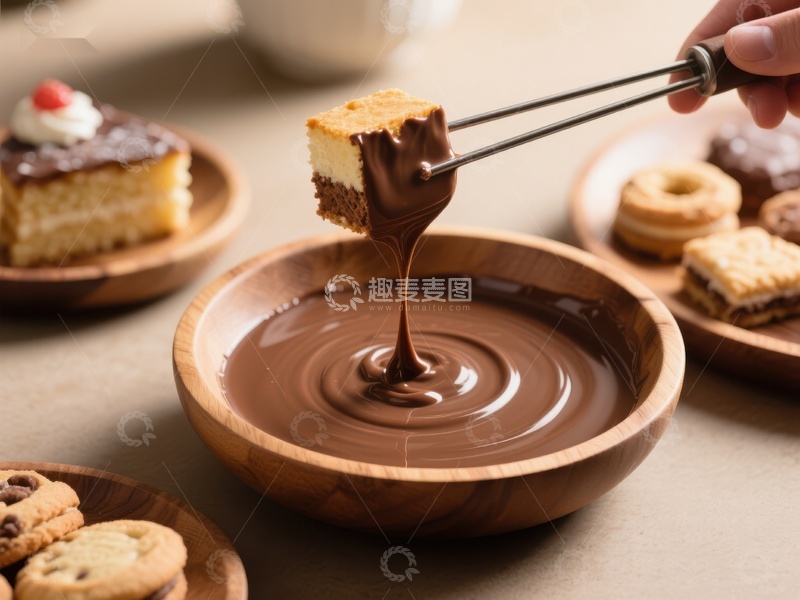 高清大图下载【趣麦麦图】甜点蘸巧克力，美味瞬间