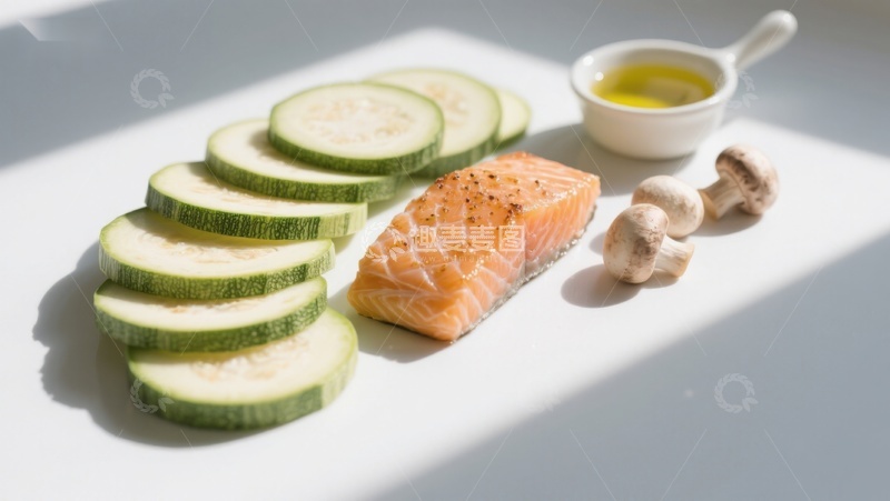 高清大图下载【趣麦麦图】三文鱼与蔬菜食材摆盘