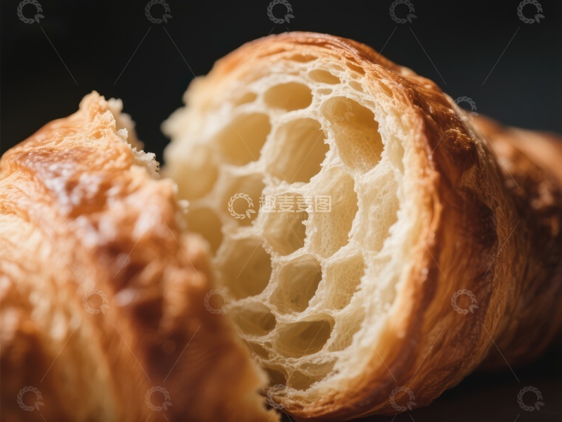 高清大图下载【趣麦麦图】-酥脆可颂的内部结构特写