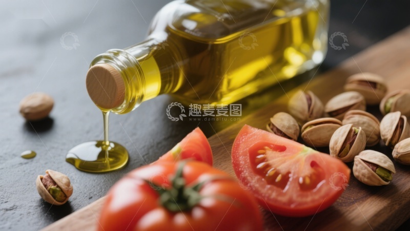 高清大图下载【趣麦麦图】橄榄油淋在番茄与坚果上