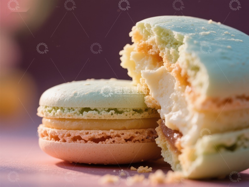高清大图下载【趣麦麦图】酥脆马卡龙，奶油夹心特写