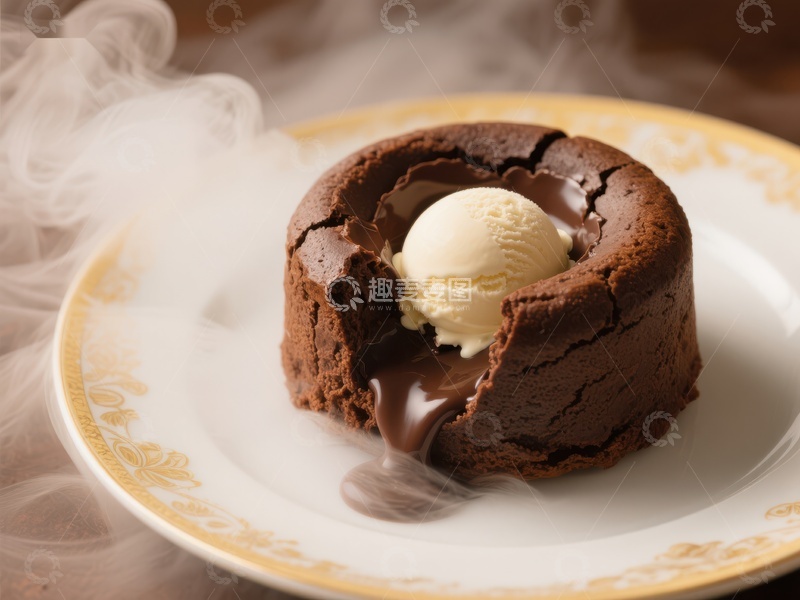 高清大图下载【趣麦麦图】巧克力熔岩蛋糕配冰淇淋