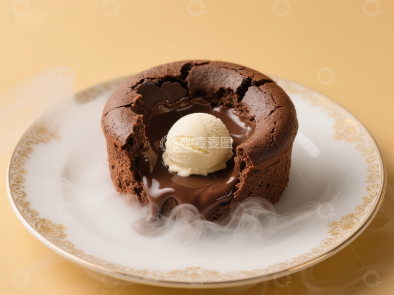 高清大图下载【趣麦麦图】巧克力熔岩蛋糕配冰淇淋