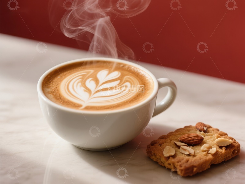 高清大图下载【趣麦麦图】热气腾腾的咖啡与坚果饼干